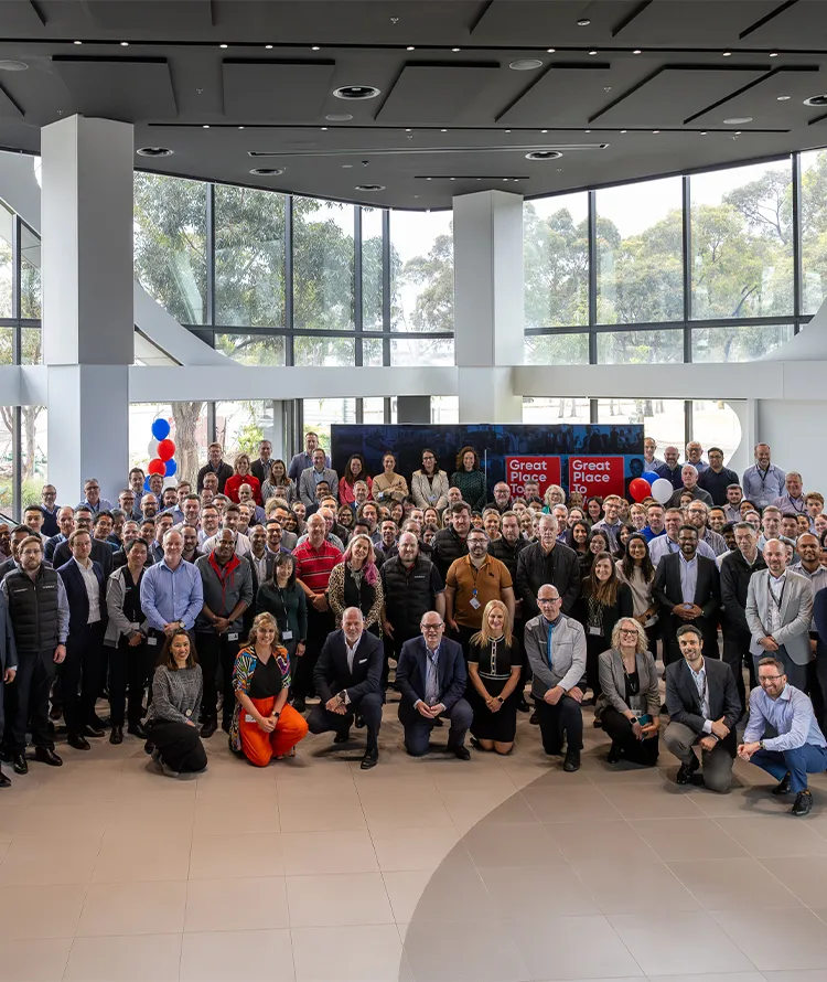 Group shot of all staff at Nissan Australia at the Nissan Australia Mulgrave HQ