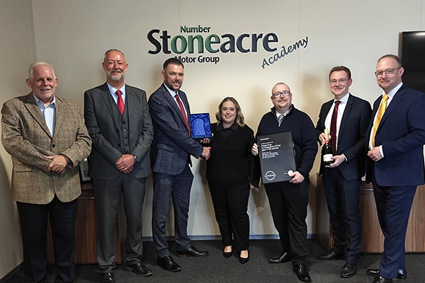Colleagues from Stoneacre Nottingham posing having won the Nissan Dealer Ambassador of the Year FY25.