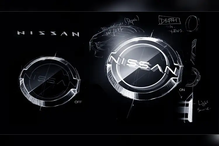 A black and white sketch of the Nissan Logo