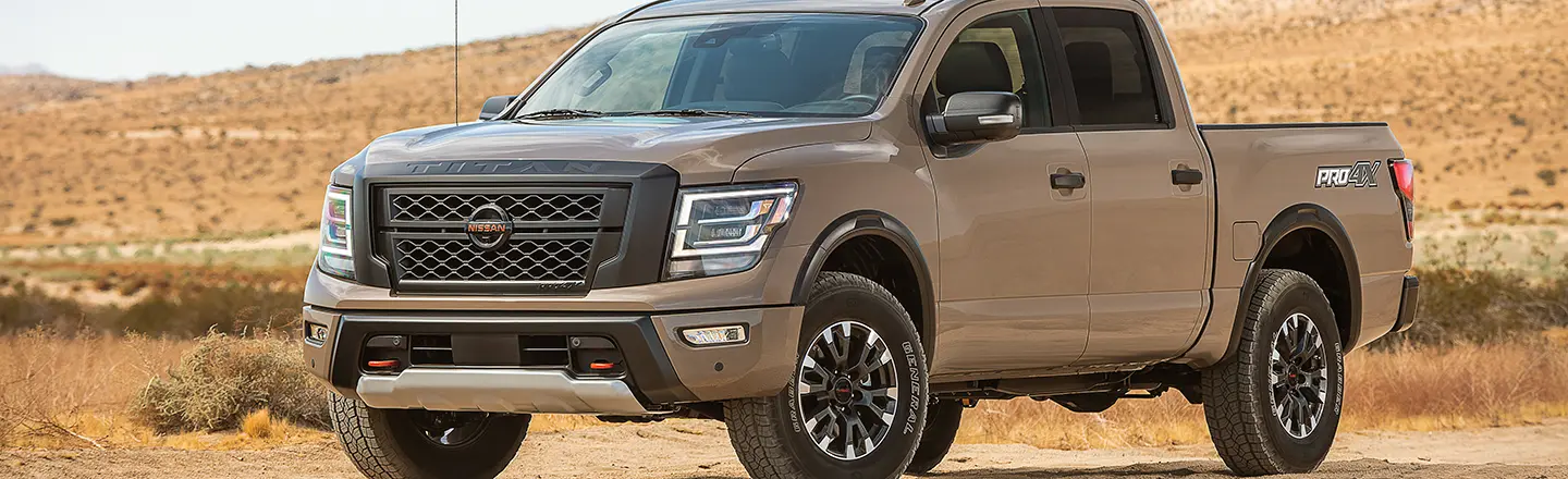 A 2020 Nissan TITAN PRO-4X parked in a desert.