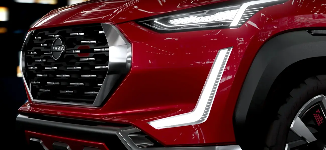 Close up of the Nissan Magnite front headlights and grill