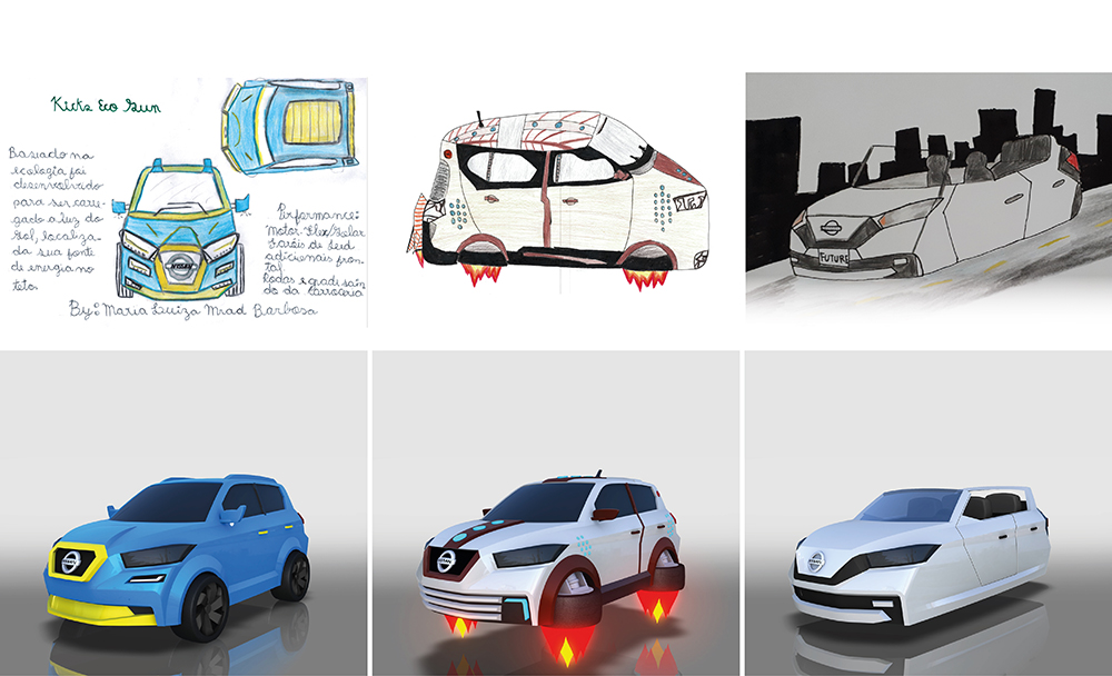 Uma colagem de diferentes designs de carros