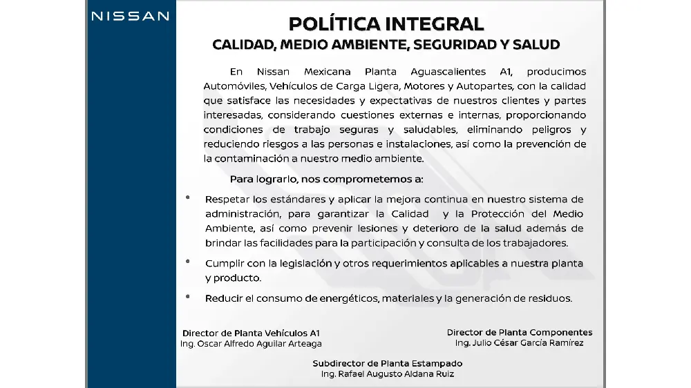 A slide titled "politica integral calidad, medio ambiente, seguridad y salud"