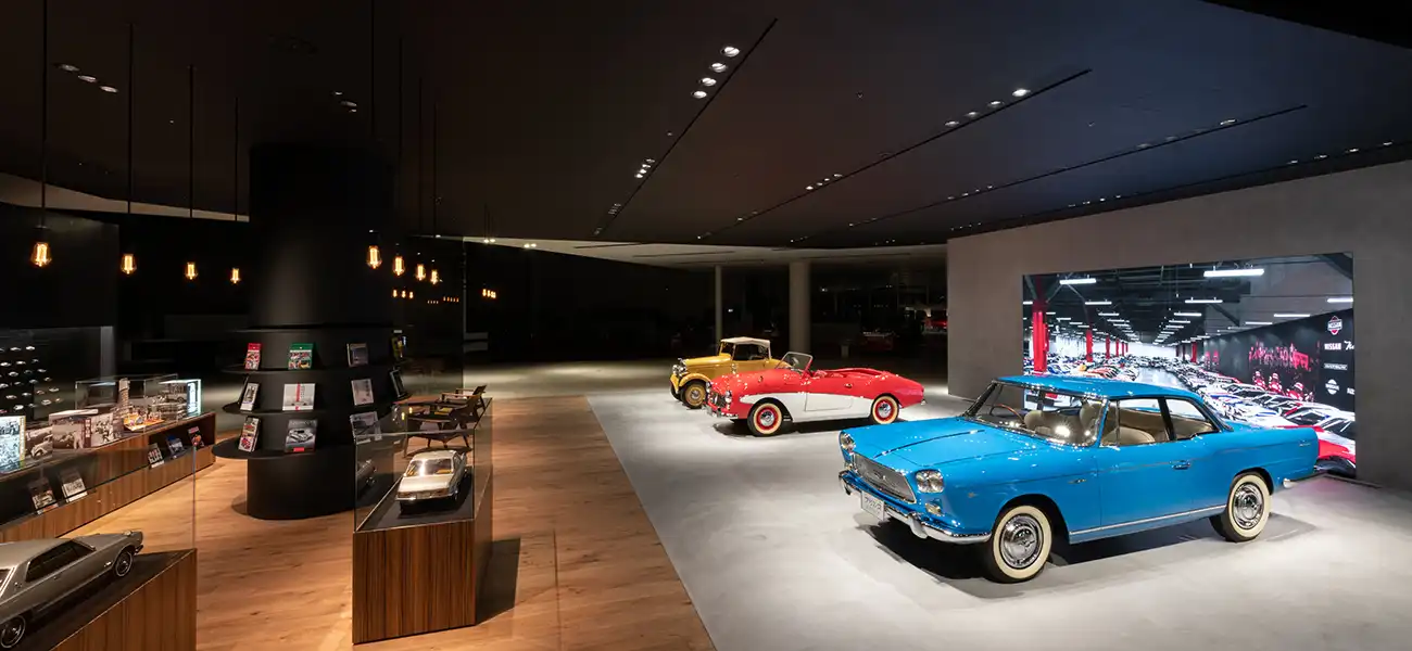 3 Nissan heritage cars showcased in the Heritage Zone at Nissan HQ in Yokohama.