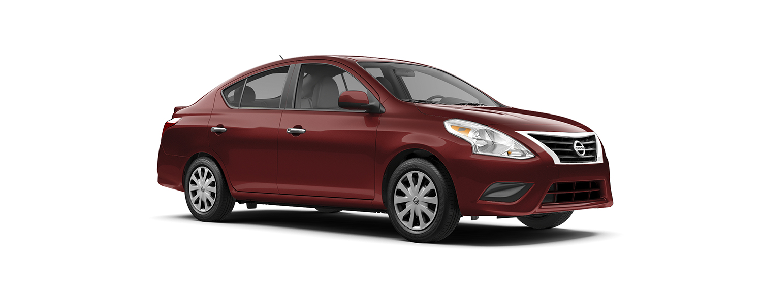 A red Nissan Versa Sedan