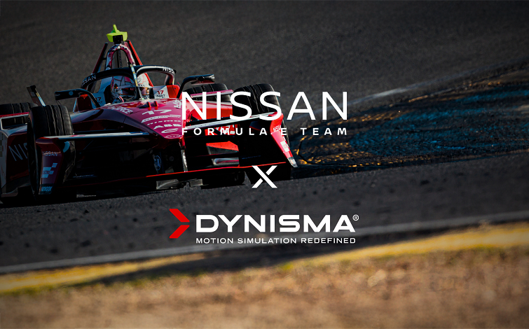 Nissan Formula E Team and Dynisma announcement graphic. The two logos are placed over the top of a picture of Norman Nato's car