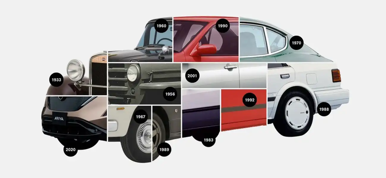 A mosaic of cars from different years.