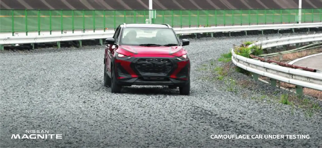 The Nissan Magnite being tested for various road conditions on a closed course