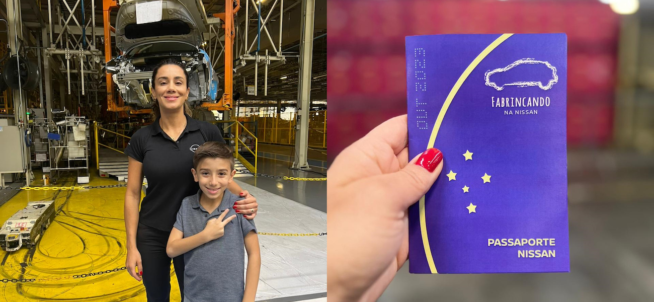 Mulher e criança no lado esquerdo e no lado direito, uma imagem de um passaporte