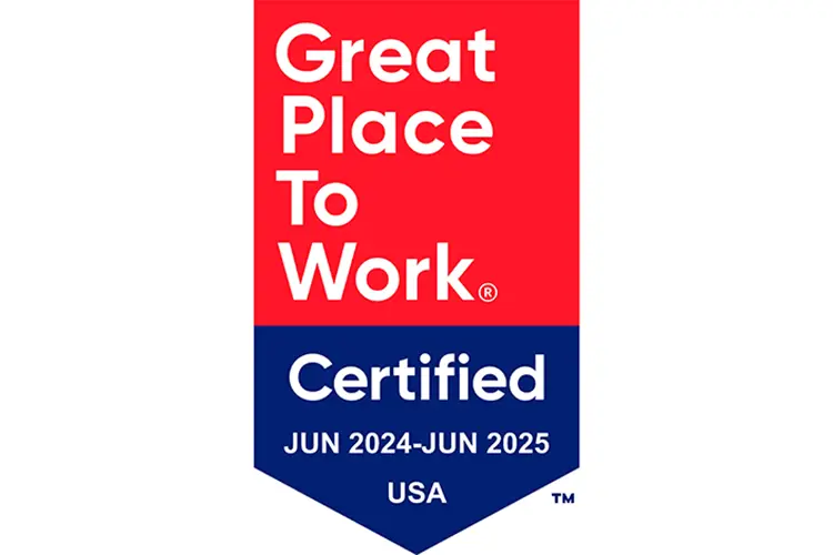 Red and blue “Great Place to Work” logo