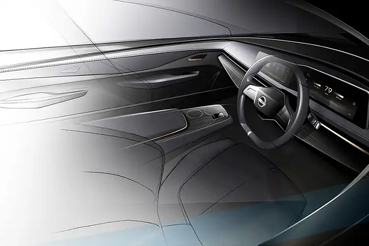 Una ilustración del interior del Nissan Ariya.