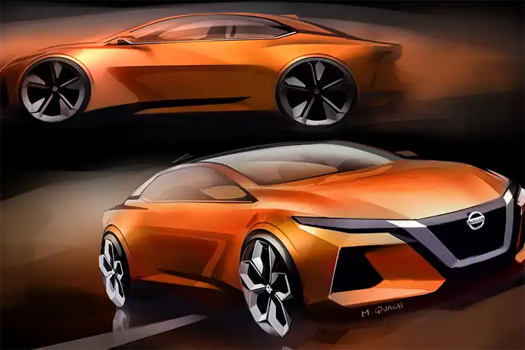 Arte conceptual de un Sentra naranja