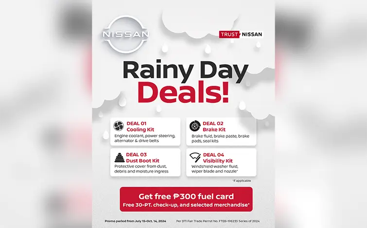 A poster for Nissan Rainy Car Deals
