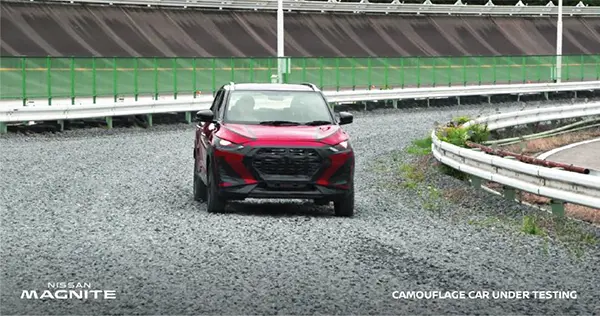 The Nissan Magnite being tested for various road conditions on a closed course