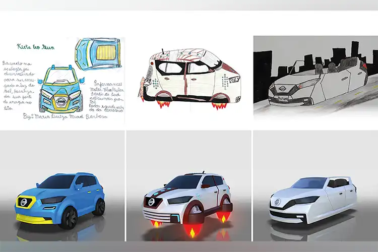 Uma colagem de diferentes designs de carros