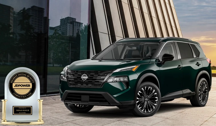 Angled view of the 2026 Nissan Rogue Dark Armor