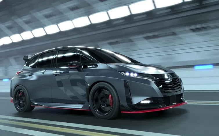 トンネル内を右に向かって走行しているグレーの日産オーラニスモ RSコンセプト