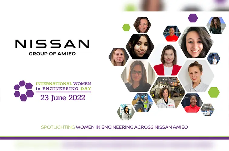 A poster for the Nissan Group of Aimeo, displaying the headshots of multiple women in hexagonal frames.